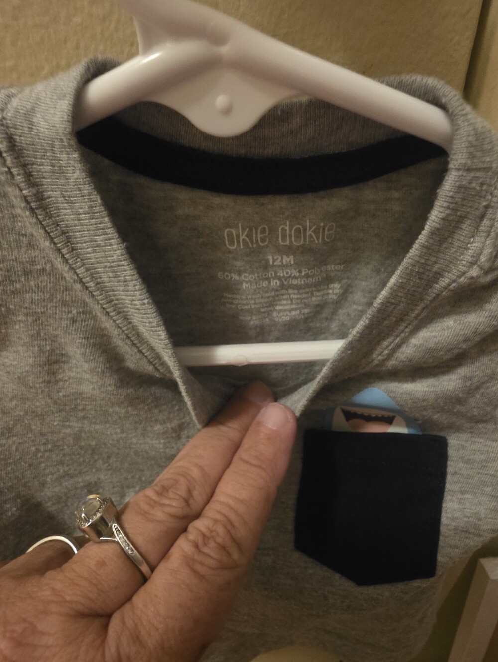 okie dokie Gray Tee with Navy Pocket and Blue Shark - Picture 2 of 2